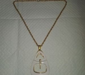 Crown Trifari Pendant Neclace White Enamel on gold